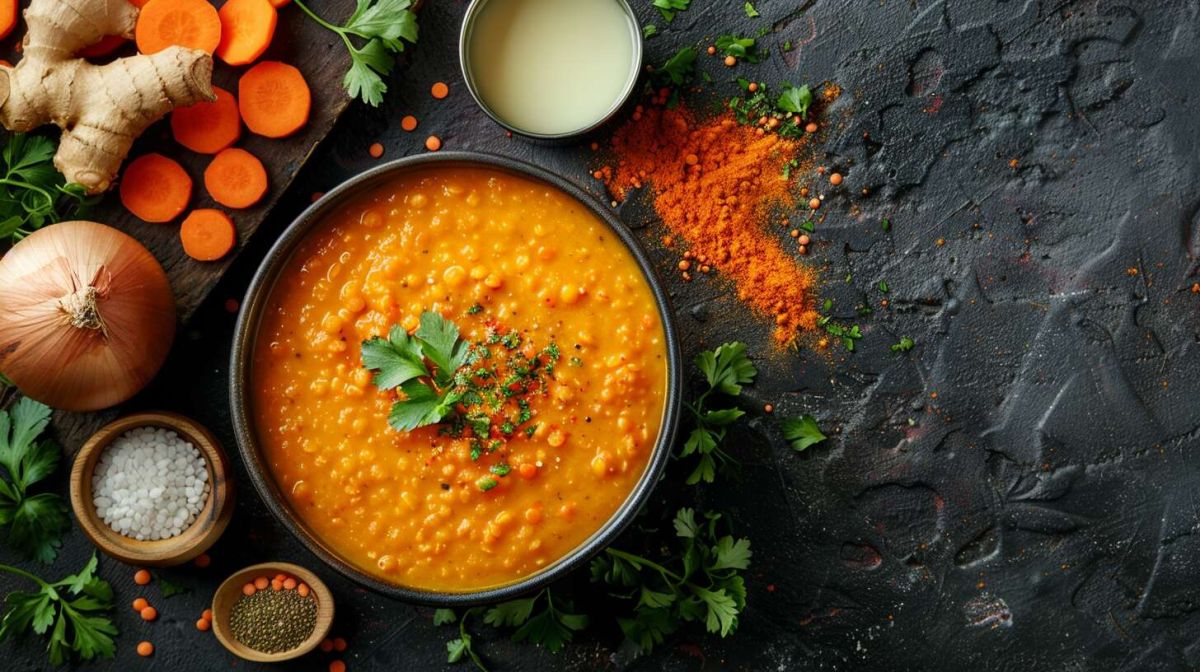 Une soupe réconfortante aux lentilles corail et lait de coco