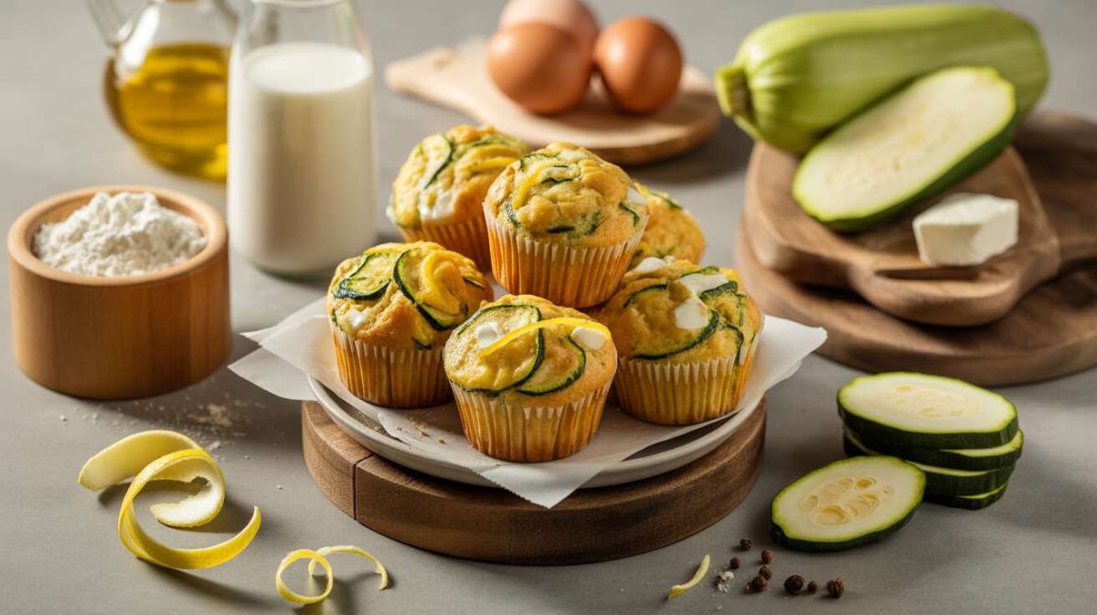 Des muffins salés aux courgettes, feta et zeste de citron