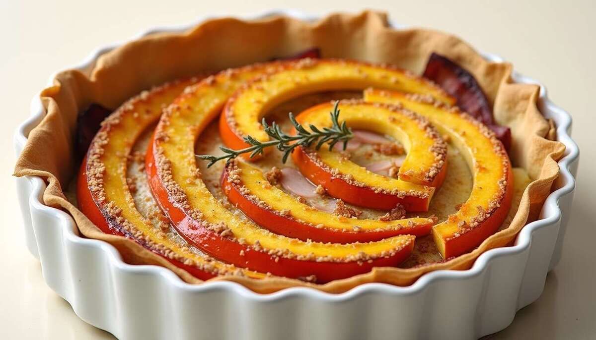 Recette de tarte au potiron, oignons et lardons