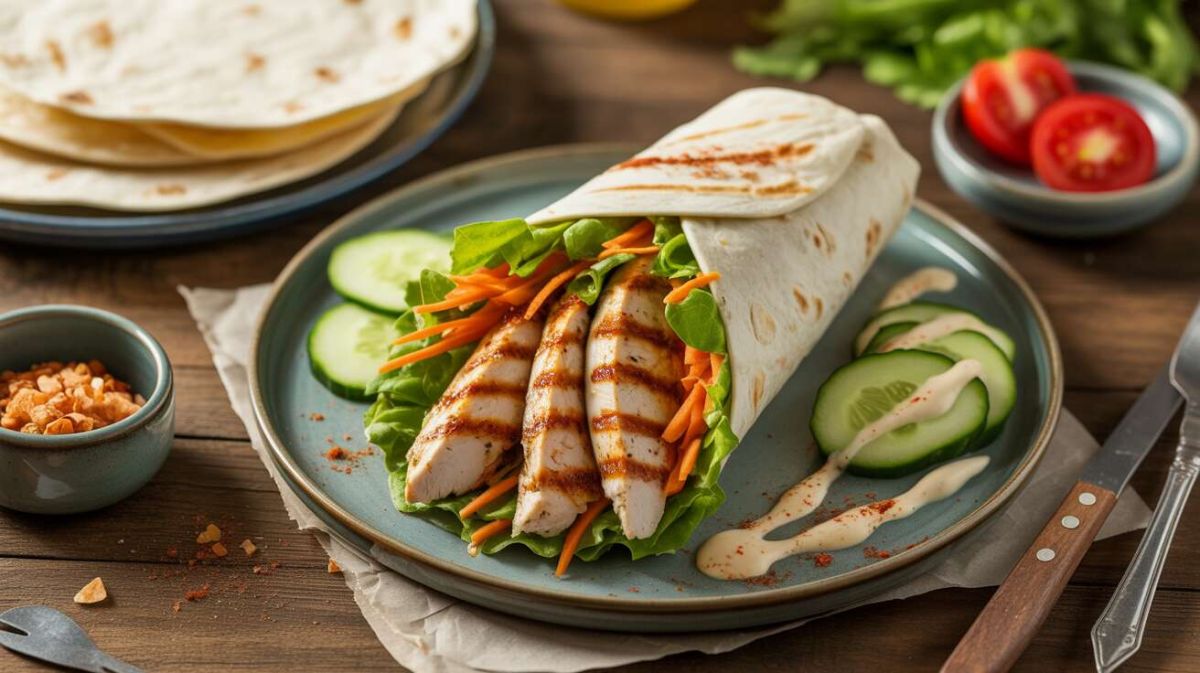 Un wrap au poulet grillé et crudités pour un déjeuner d’été réussi