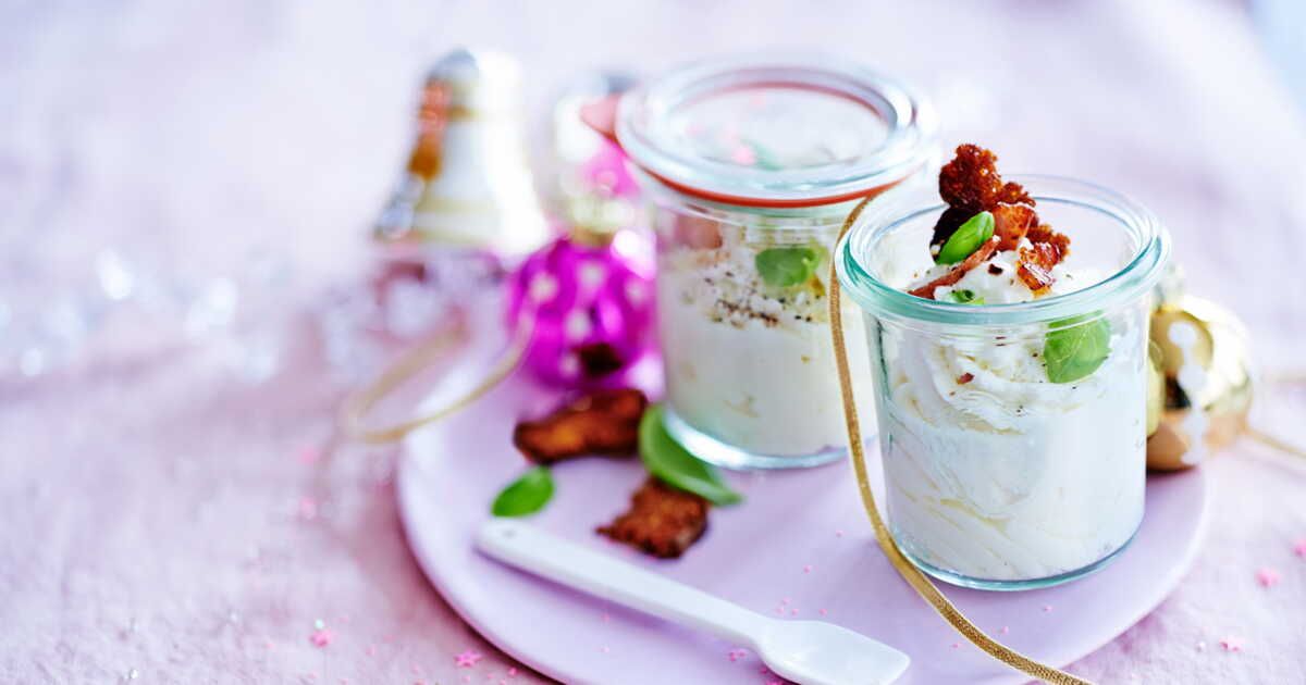 Bocaux d'espuma au lard fumé, tuiles de pain d'épice