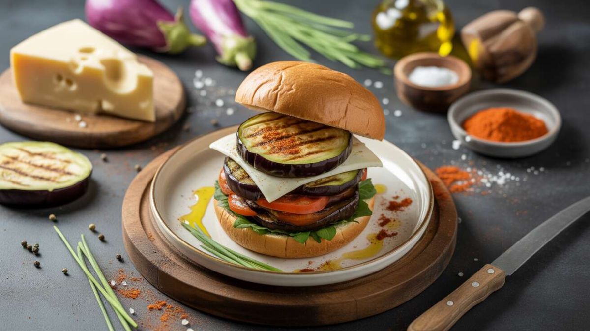 Savourez un burger végétarien aux aubergines et fromage frais