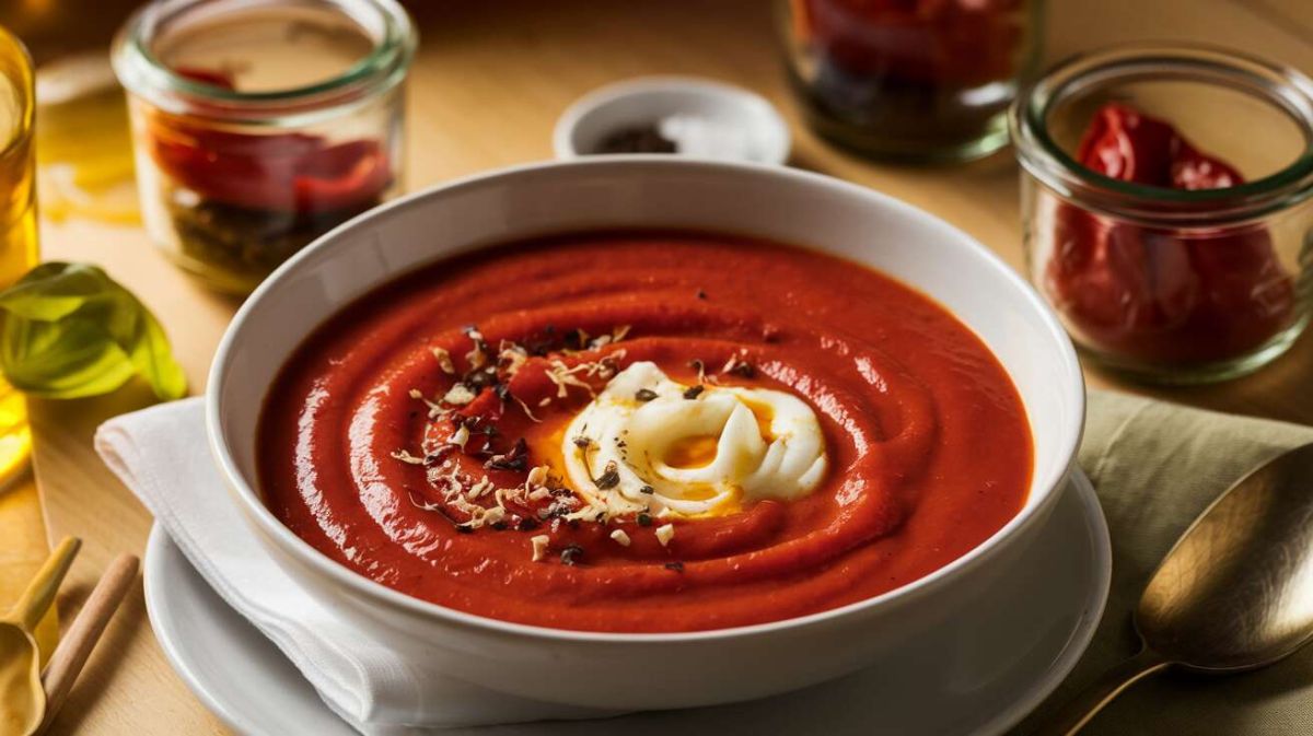 Un velouté de poivron glacé au fromage frais qui vous surprendra