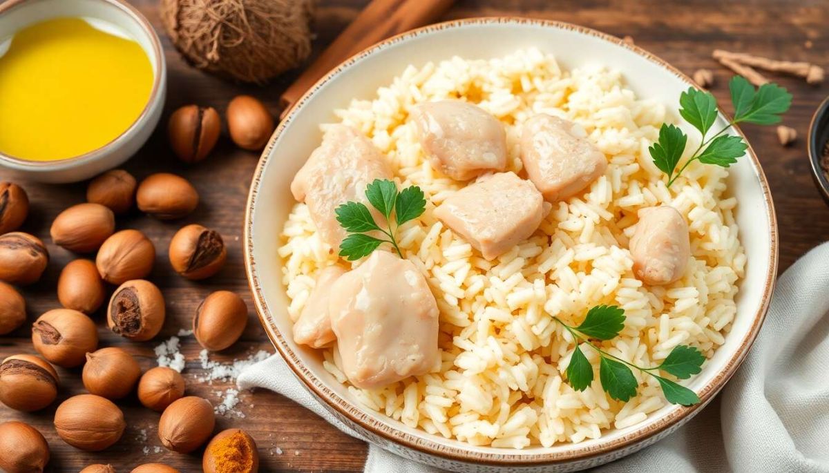 Un délicieux poulet noisette et riz coco à découvrir