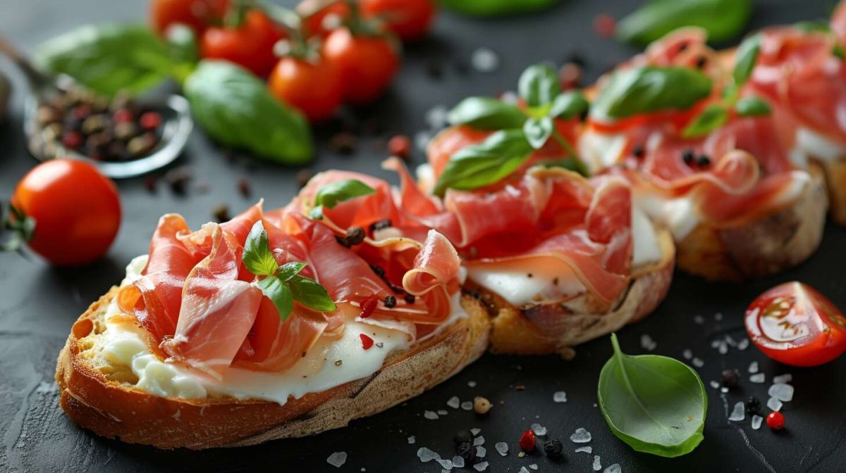 Une bruschetta irrésistible à la mozzarella et jambon de pays pour un goût d'Italie